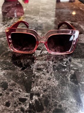Women's Transparent Pink Square Sunglasses with Dark Lenses